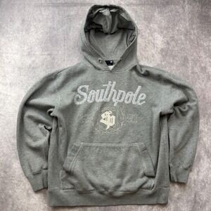 Southpole Mens Gray Embroidered Logo Pullover Hoodie Sweatshirt Size M 1991